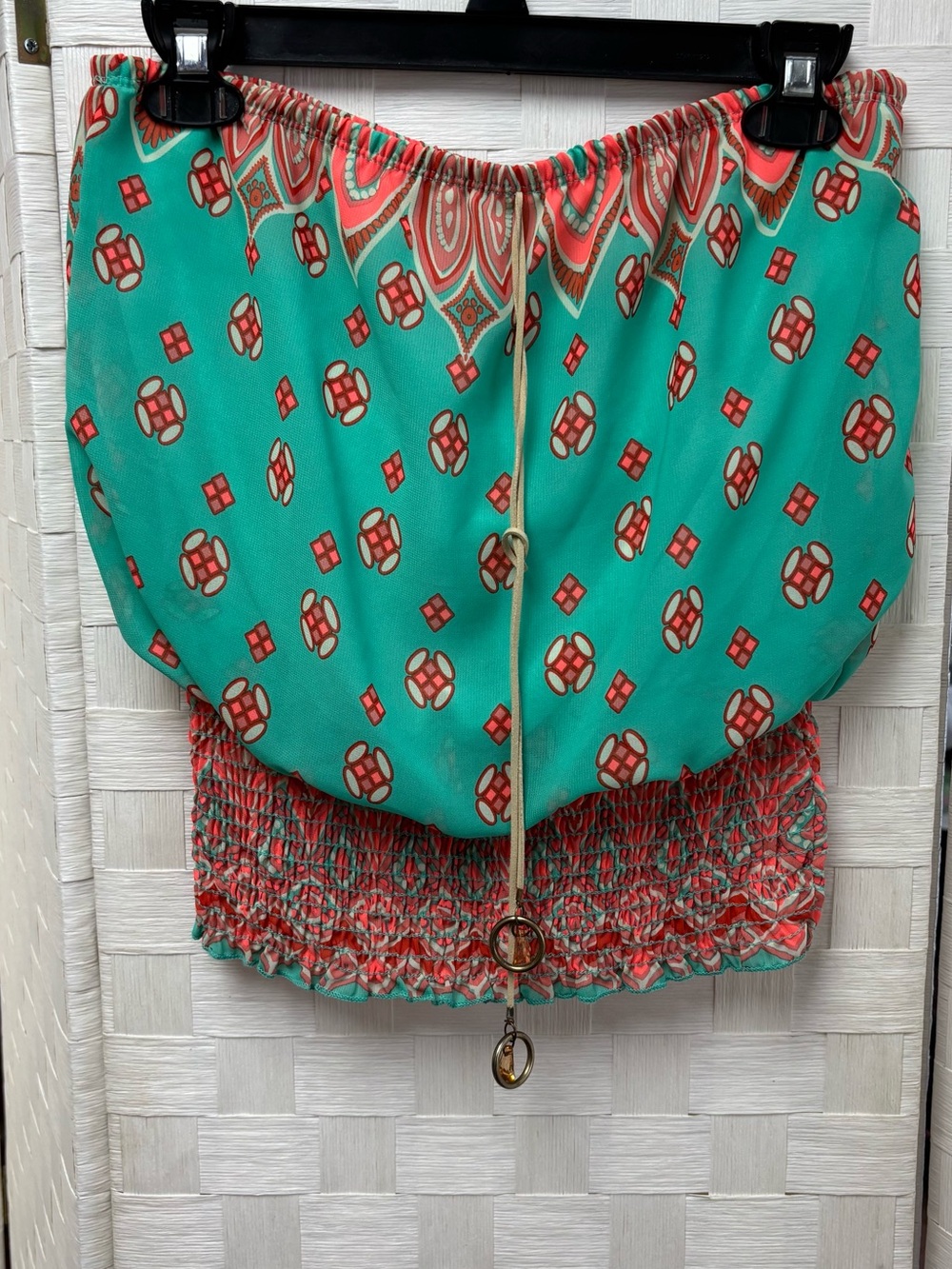 Turquoise & Coral Printed Strapless Tube Top Vivace Medium